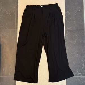 Black Wide-Leg Waffle Pants